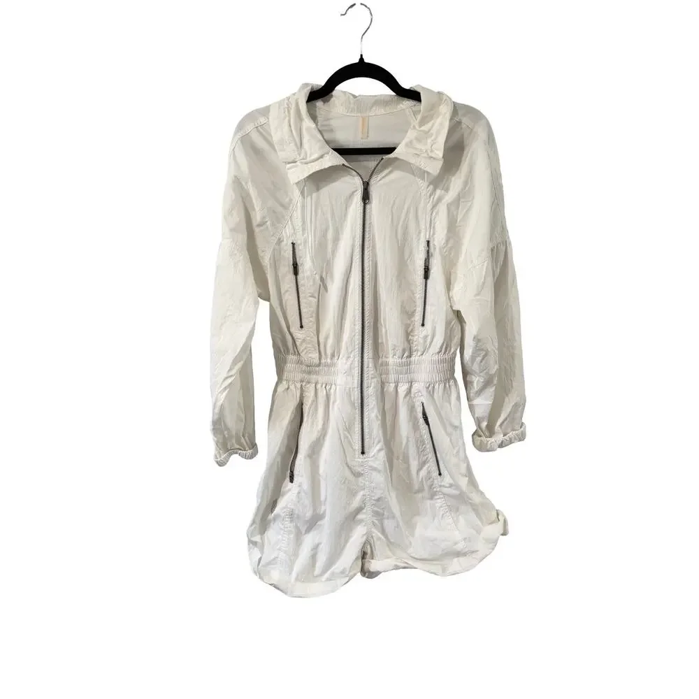 Free People Movement Peace Out Romper Windbreaker Ivory Size Small